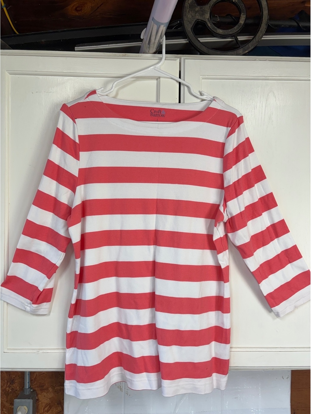 Croft & Barrow Women's Large Red and White Striped Cotton Shirt